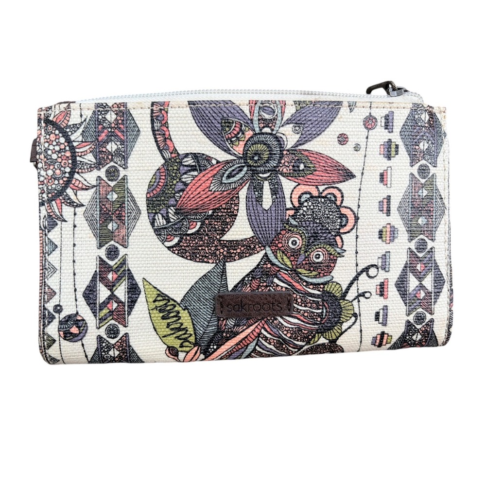 Sakroots Artist‎ Circle Owl Floral Coated Canvas Bifold Wallet Multi-Color